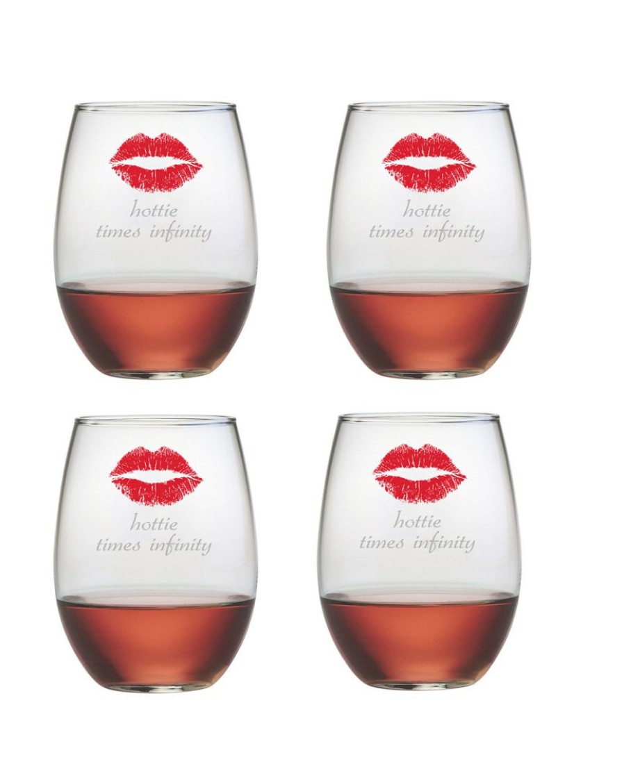 Games & Giftables Susquehanna Glass | Susquehanna Glass "Hottie Times Infinity" Set Of 4 Stemless Glasses Home Bar Carts & Accessories